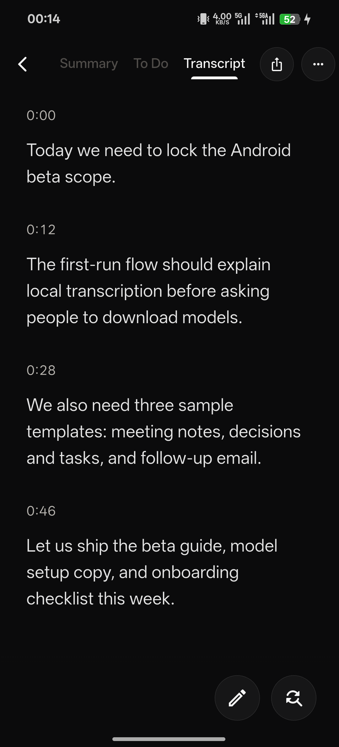 Transcript review - HushMemo Android beta