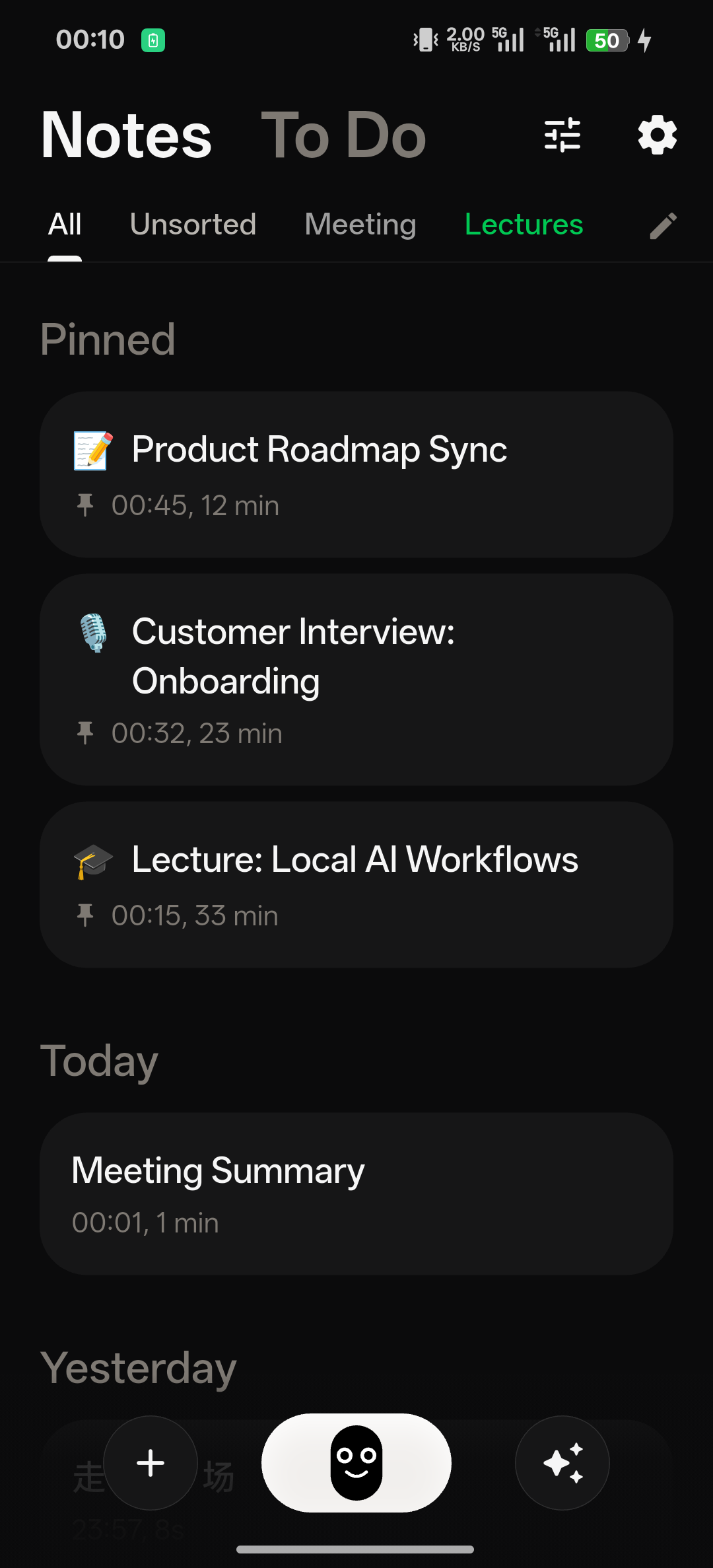 Note list - HushMemo Android beta